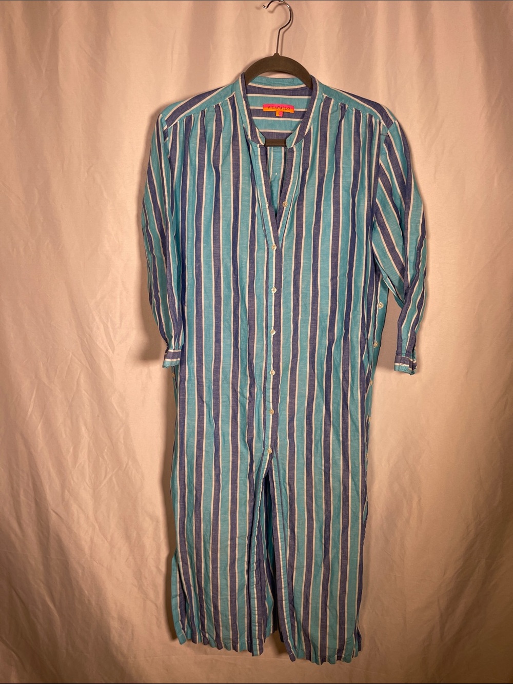 VILAGALLO WOMENS BLUE LINEN STRIPED MIDI DRESS LARGE